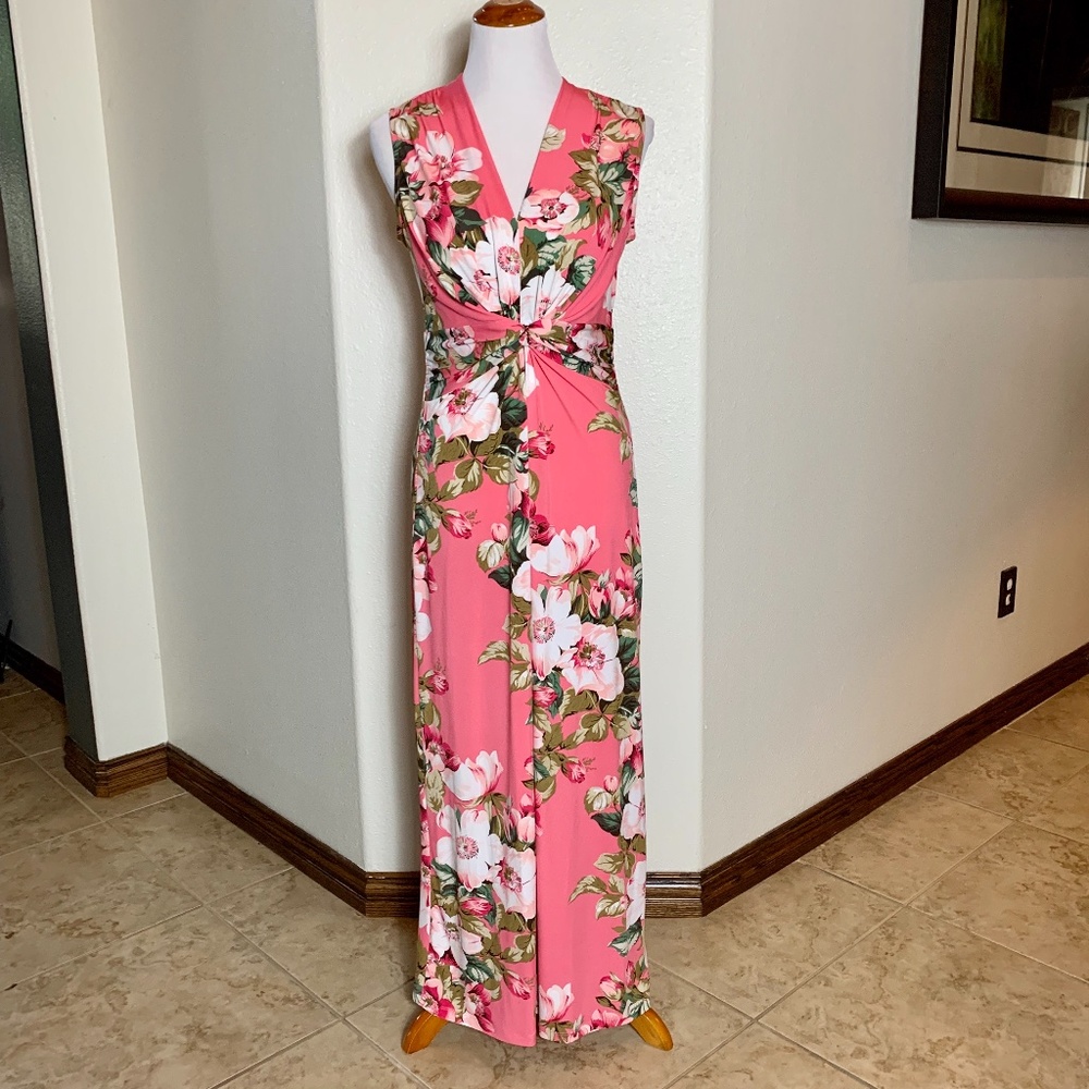 IMAN Pink Tropical Print Twist Front Maxi Dress Size Small - Picture 1 of 9